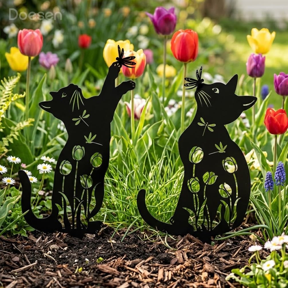 Metal Cat Garden Decor – Unique Rust-Proof Yard Art for Cat Lovers