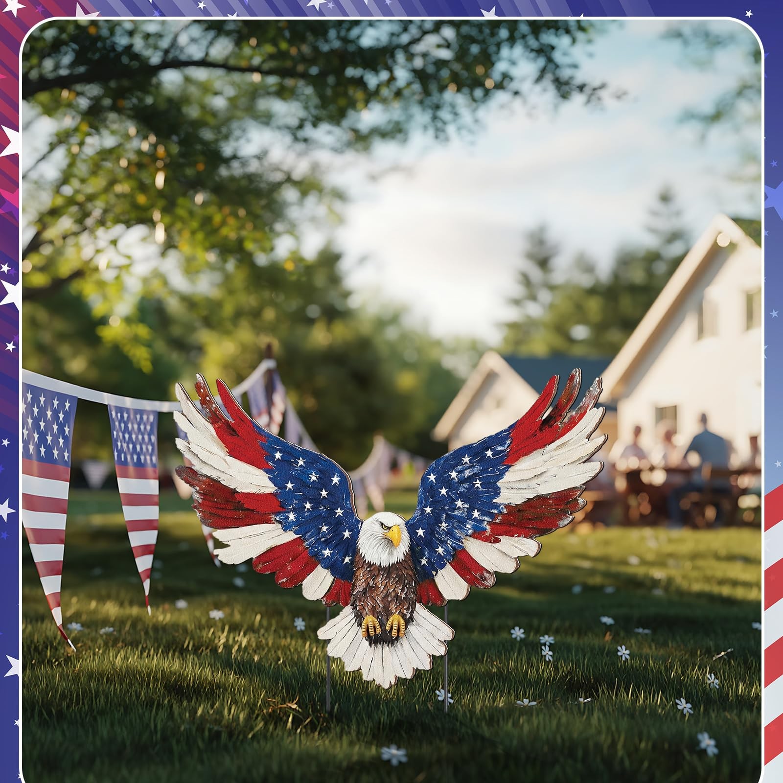 Patriotic Eagle Metal Garden Stakes for 4th of July Outdoor Decor