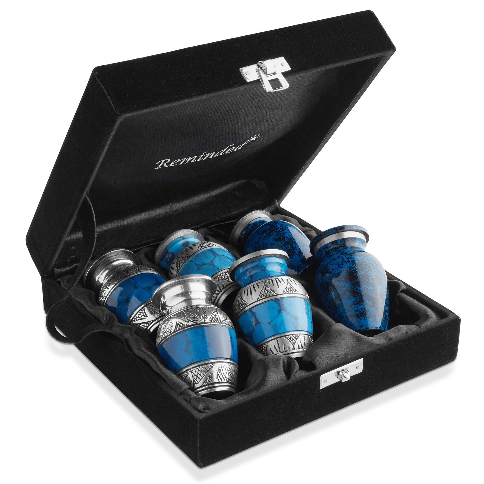Small Cremation Urns for Human Ashes, Mini Keepsake Set of 6 Blue and Silver …