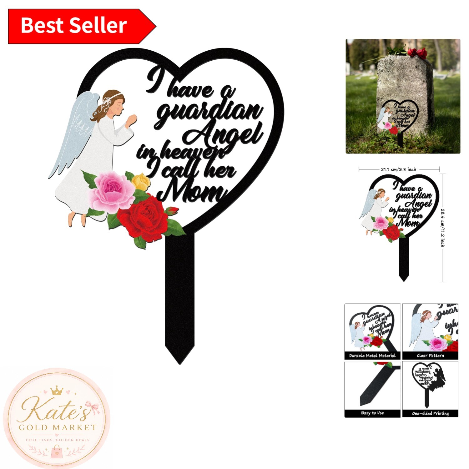 Elegant Black Angel Mom Grave Marker – Easy Installation & Lasting Tribute