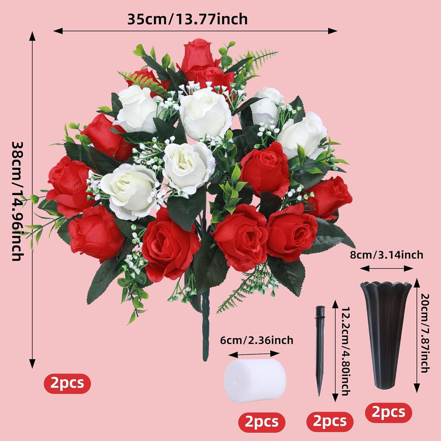 Set of 2 Artificial Cemetery Flowers, Memorial Flowers Bouquet,Grave Memorial Fl