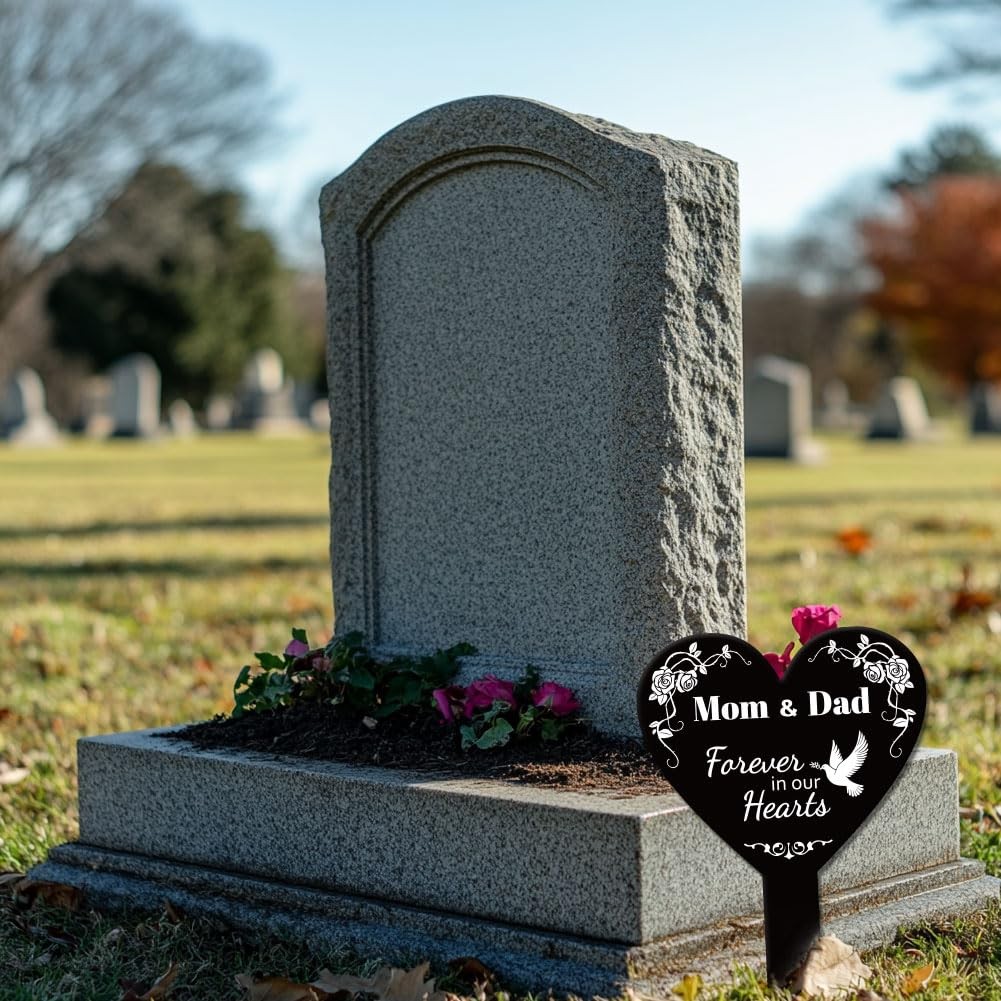 Heart Shaped Mom and Dad Garden Stake for Parents Memorial Remembrance Plaque…