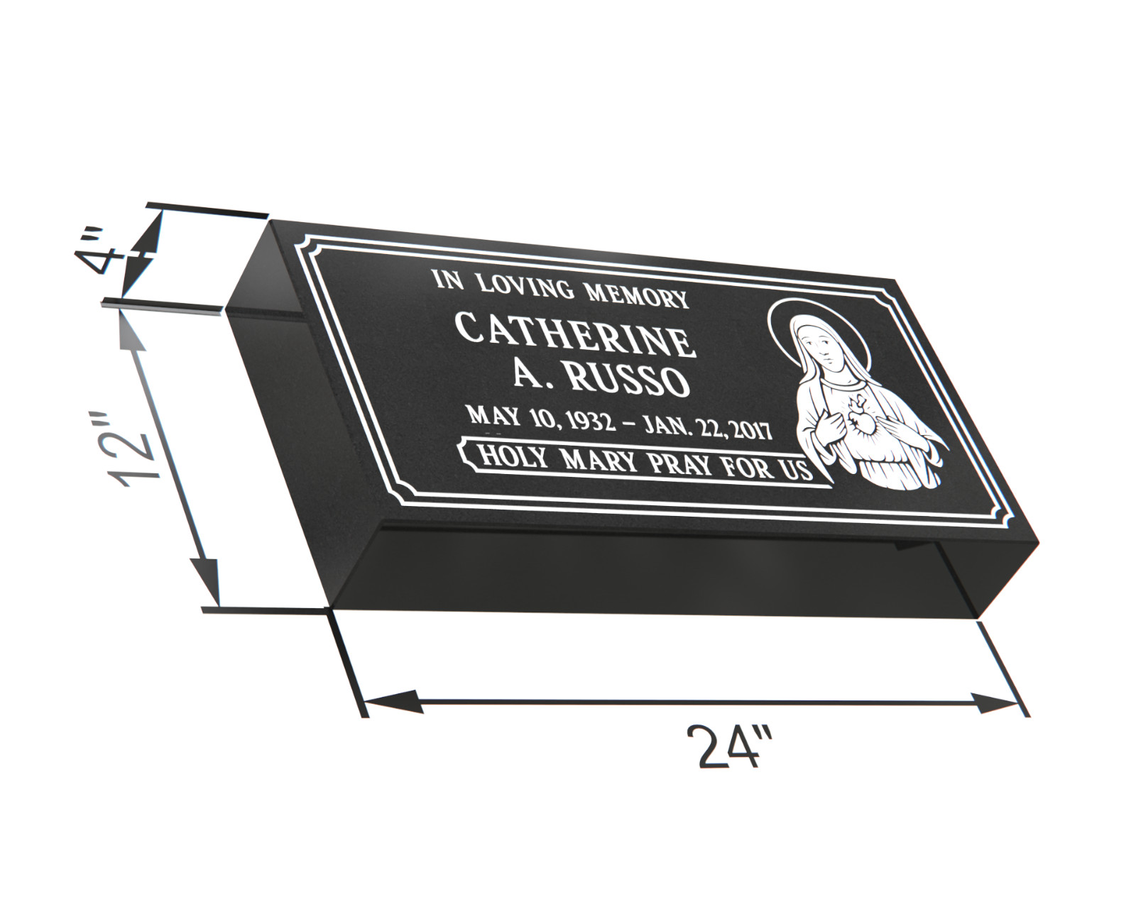 Custom Black Granite Headstone 24x12x4 – Engraved Holy Mary Memorial