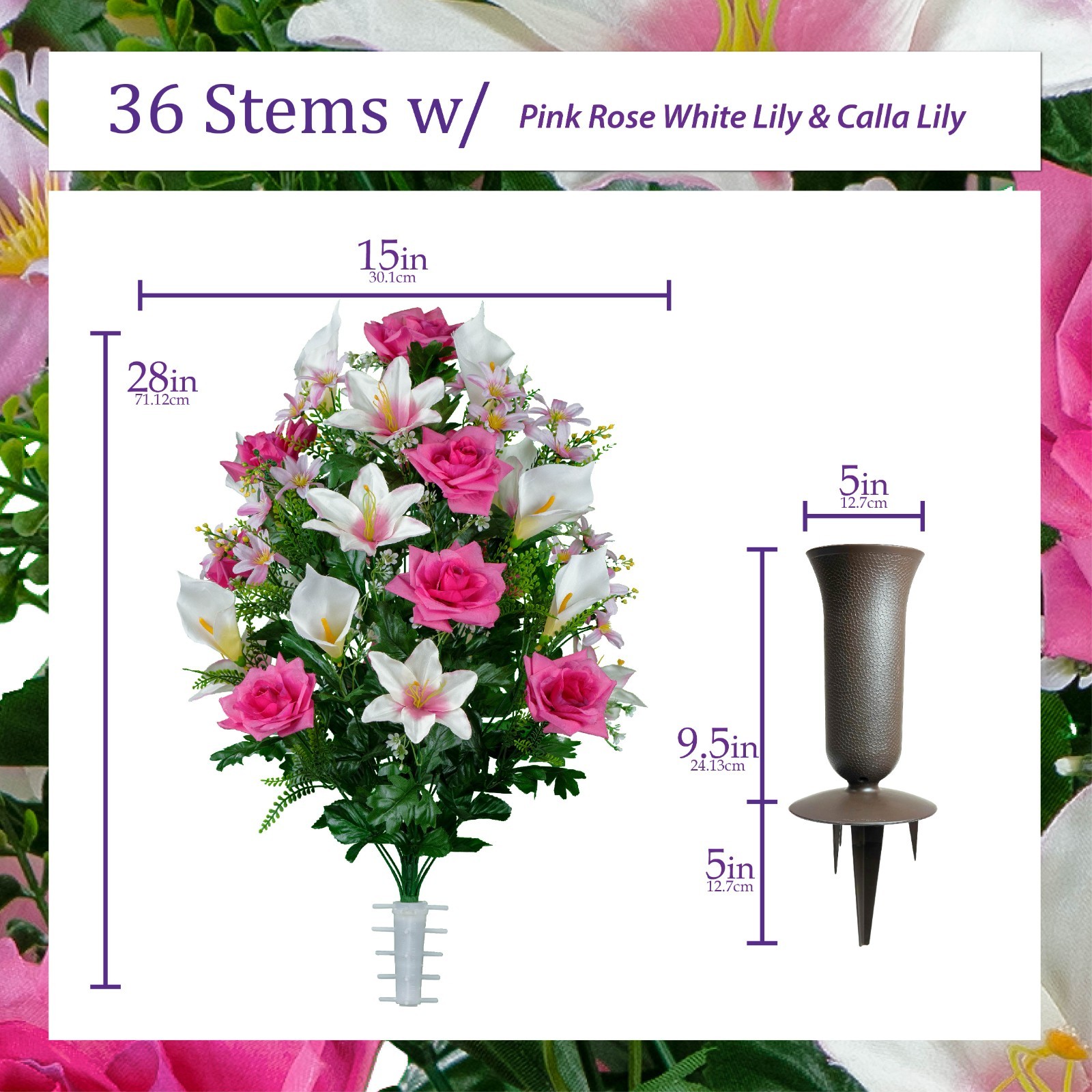 Artificial Arrangement- Beauty Pink Rose White Calla Lily & Lilies with Vase