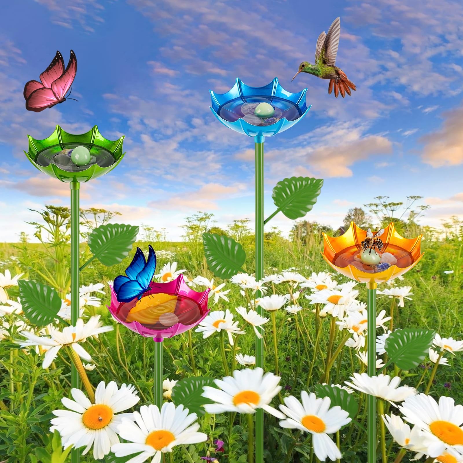 Retyion Bee Watering Station | 4 Pack Butterfly Feeder for Outside | Metal De…