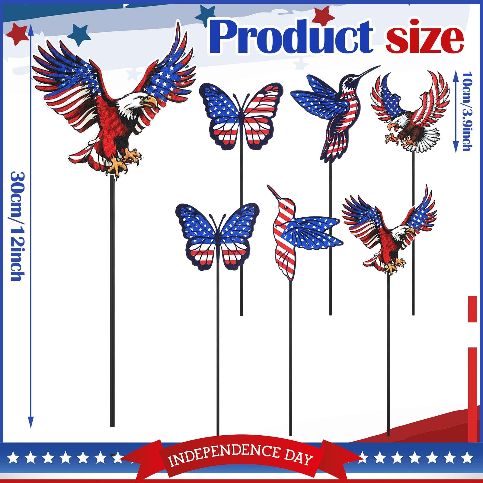 6 Pcs 12″ H 4th of July Metal Yard Sign Patriotic Garden Stake Red White Blue…