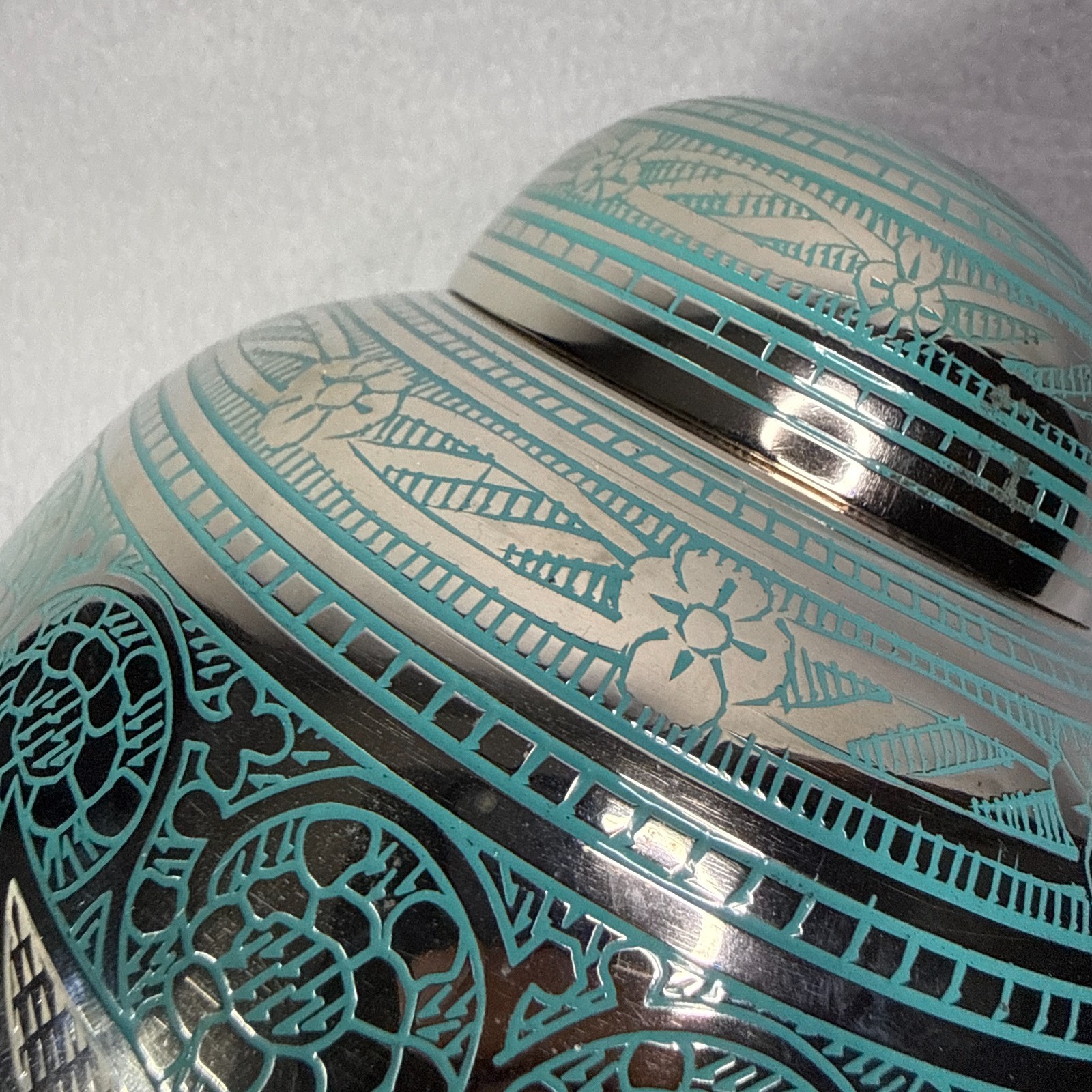 Cremation Urns For Human Ashes Adult Teal Engraved Dove Bird Brass Handcraft