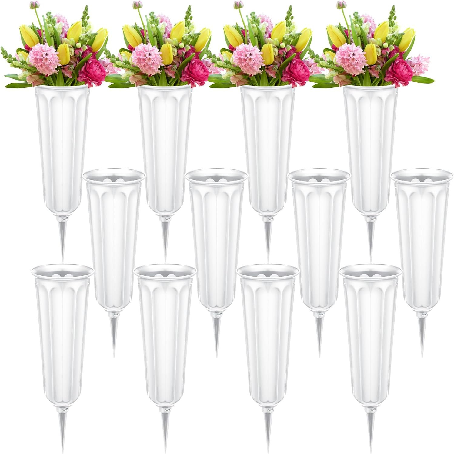 12 Pcs Plastic Cemetery Vases with Spikes Memorial Flower Vase Cemetery Grave