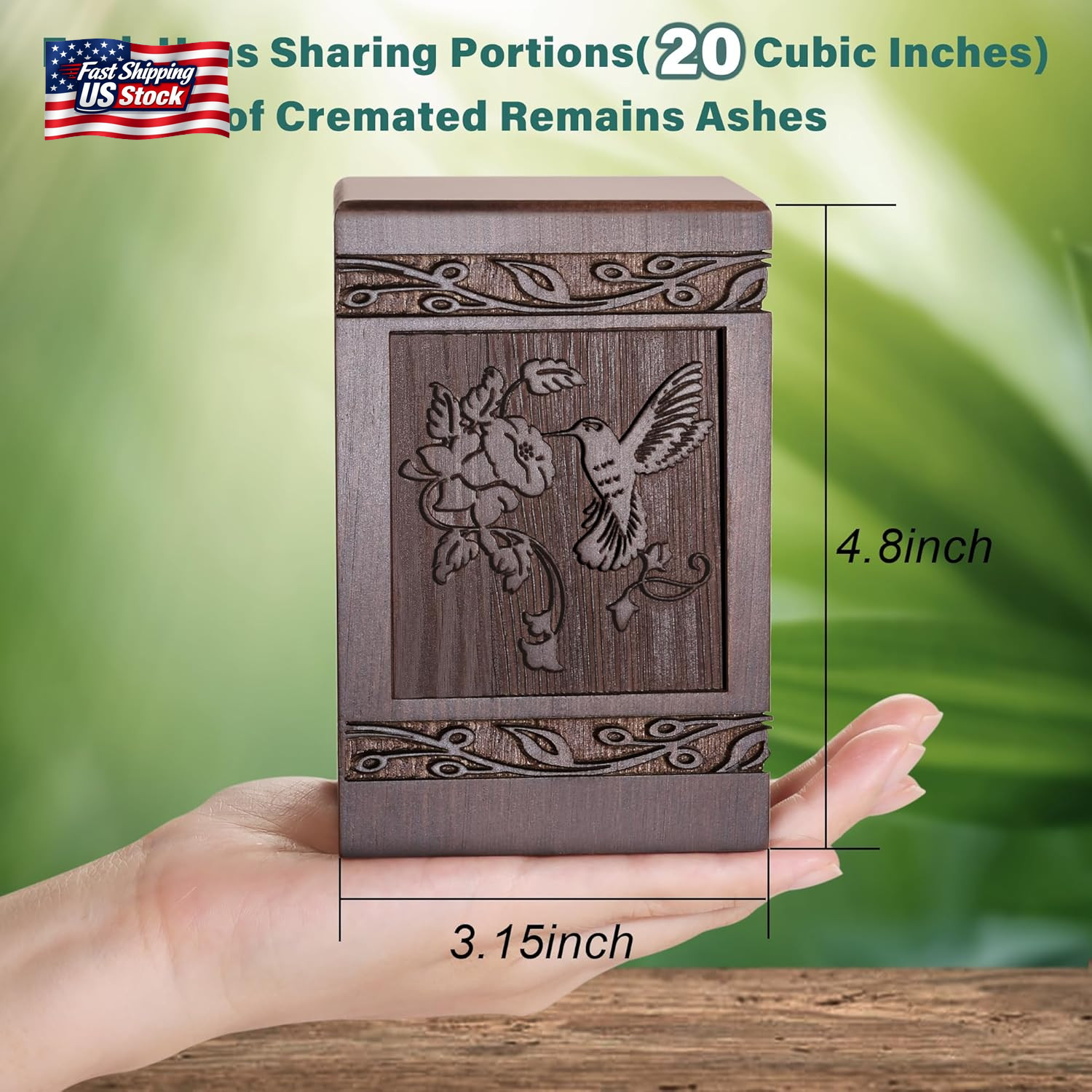 Cremation Urns for Human Ashes Adult Male Female, Wooden Carved Urns Box for Men