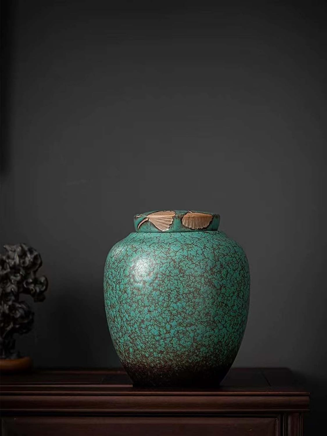 Medium Cremation Urn for Human Ashes, Unique Turquoise Glazed Ceramic Memorial,
