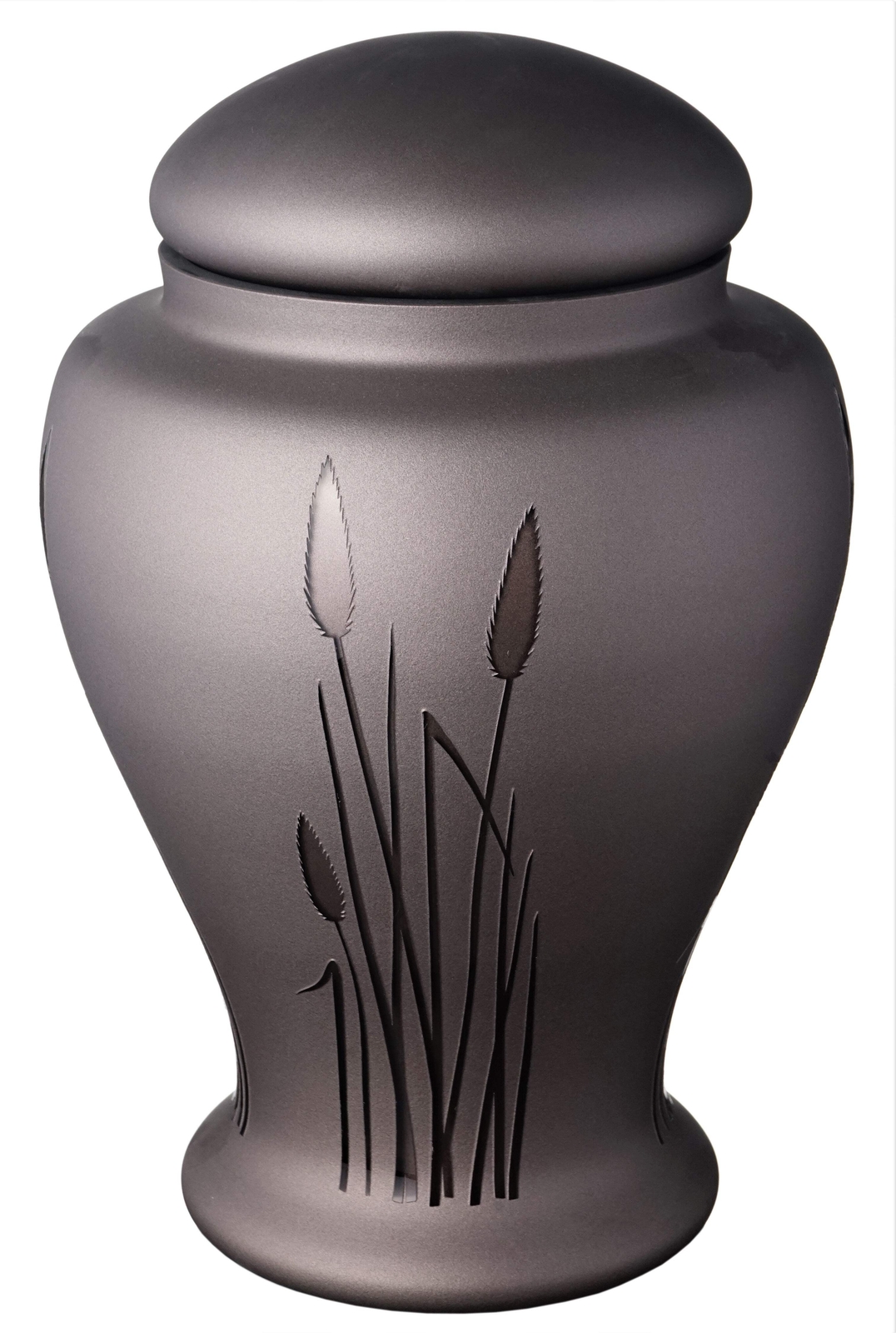 Large Brown Memorial Urn for Human Ashes – Handmade Glass Cremation Urn – Etched