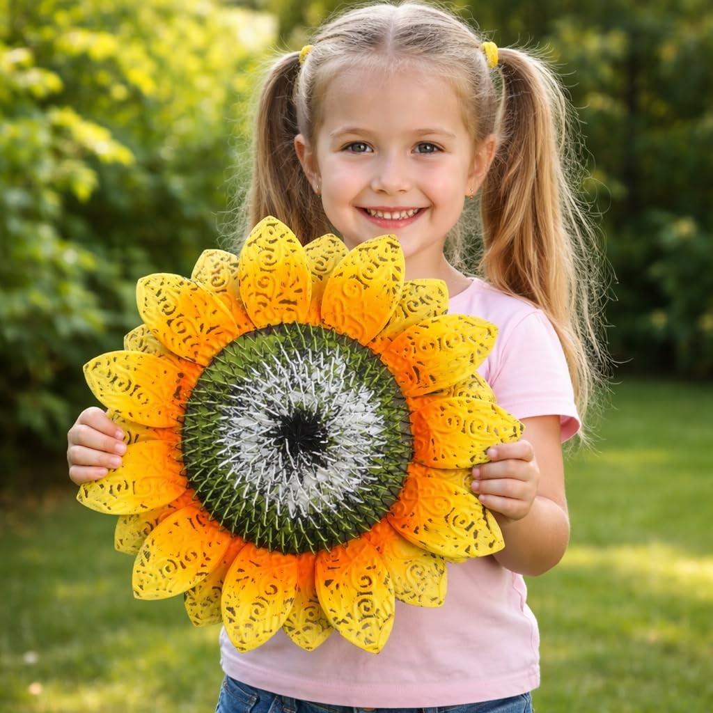 Sunflower Garden Stakes 40 Inch Metal Flower Yard Art for Outdoor Decor