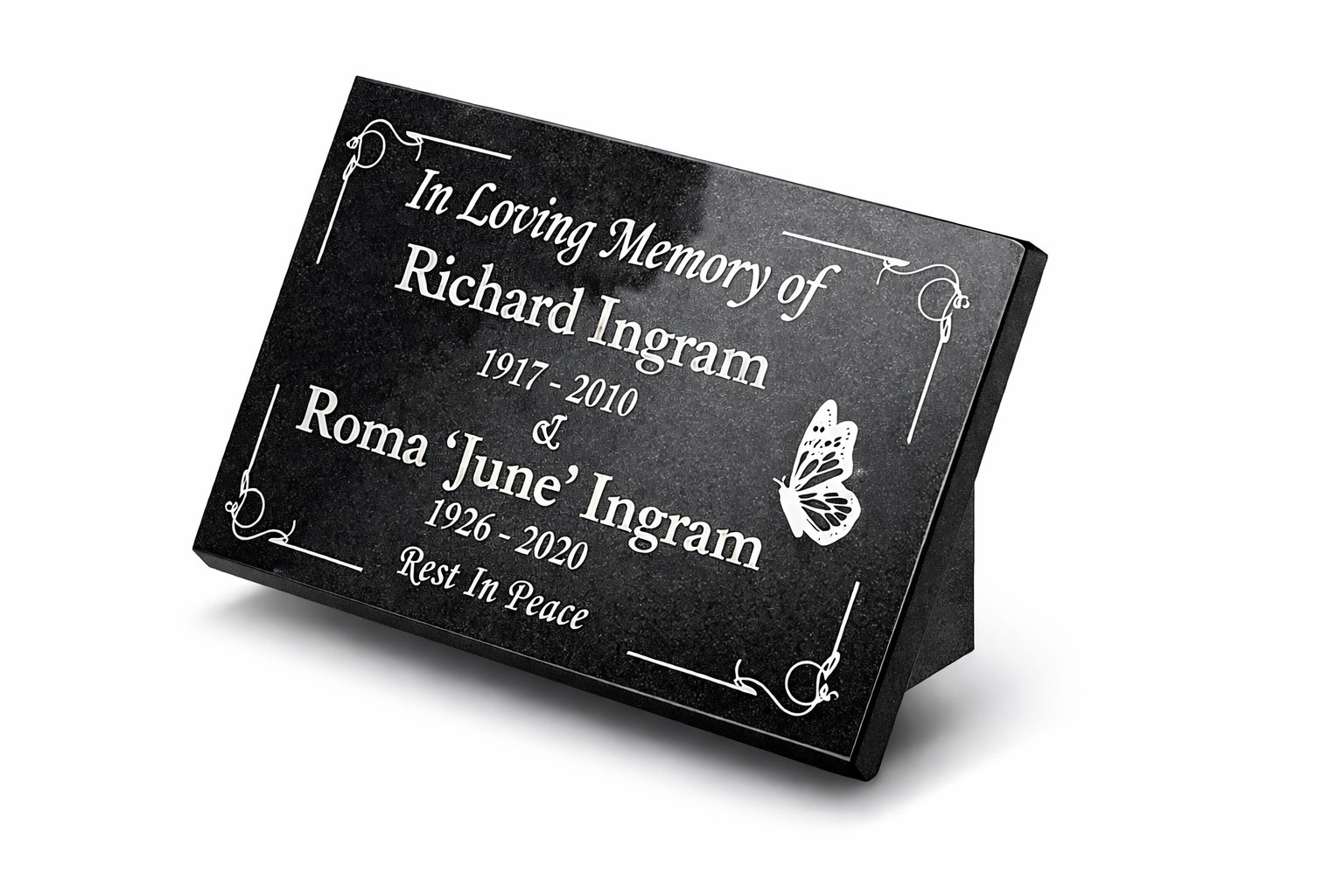 Engraved Black Granite Memorial Grave Plaque Slanted Memorial Grave Stone