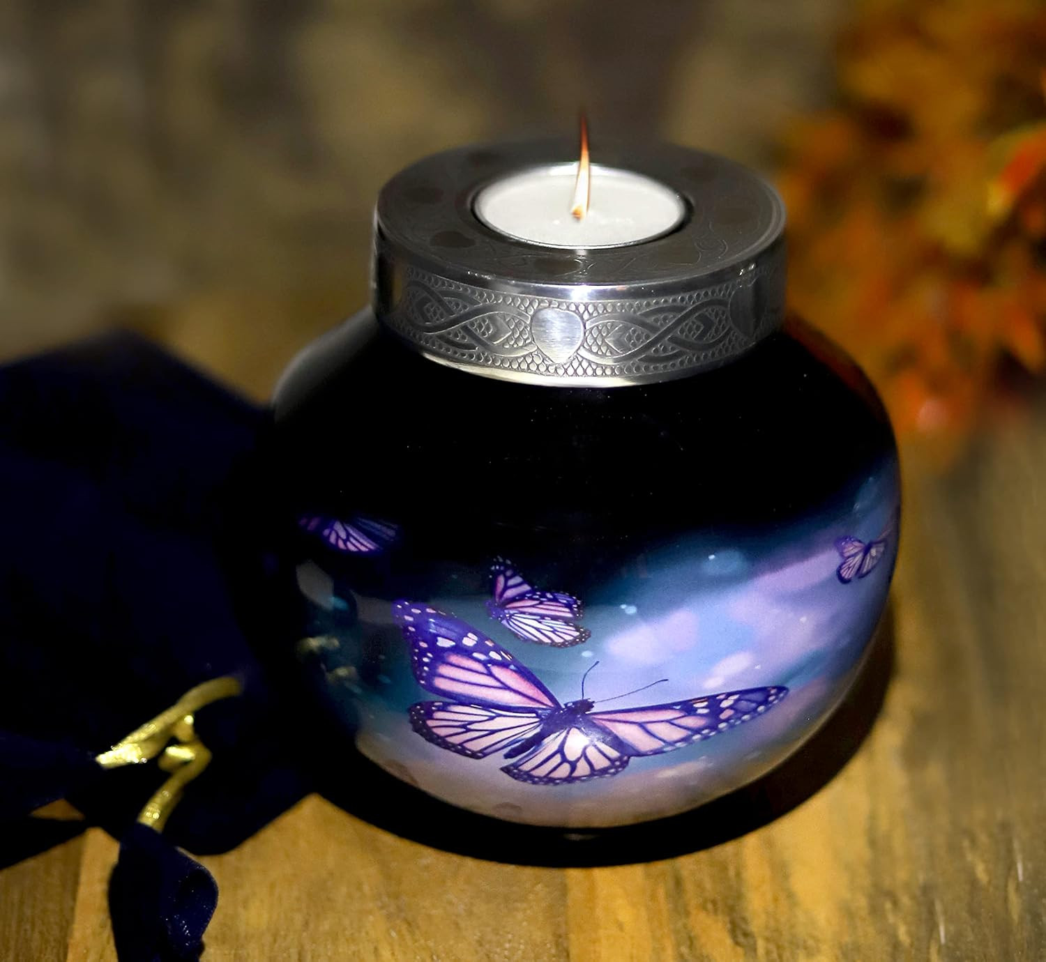 Lovely Black Butterfly Cardinal Couple Bird Candle Urn – Keepsake Urn for Human