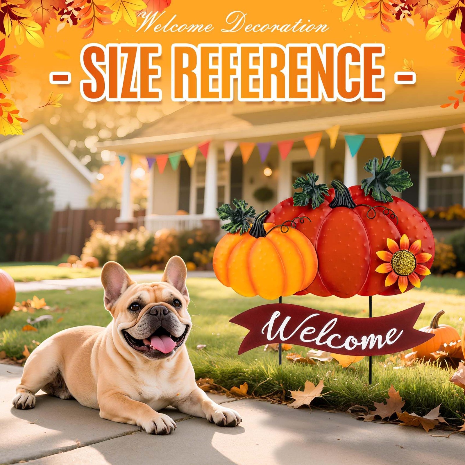Fall Decorations for Home Outdoor – 21.2″ Metal Pumpkin Yard Stakes with 2-Pu…