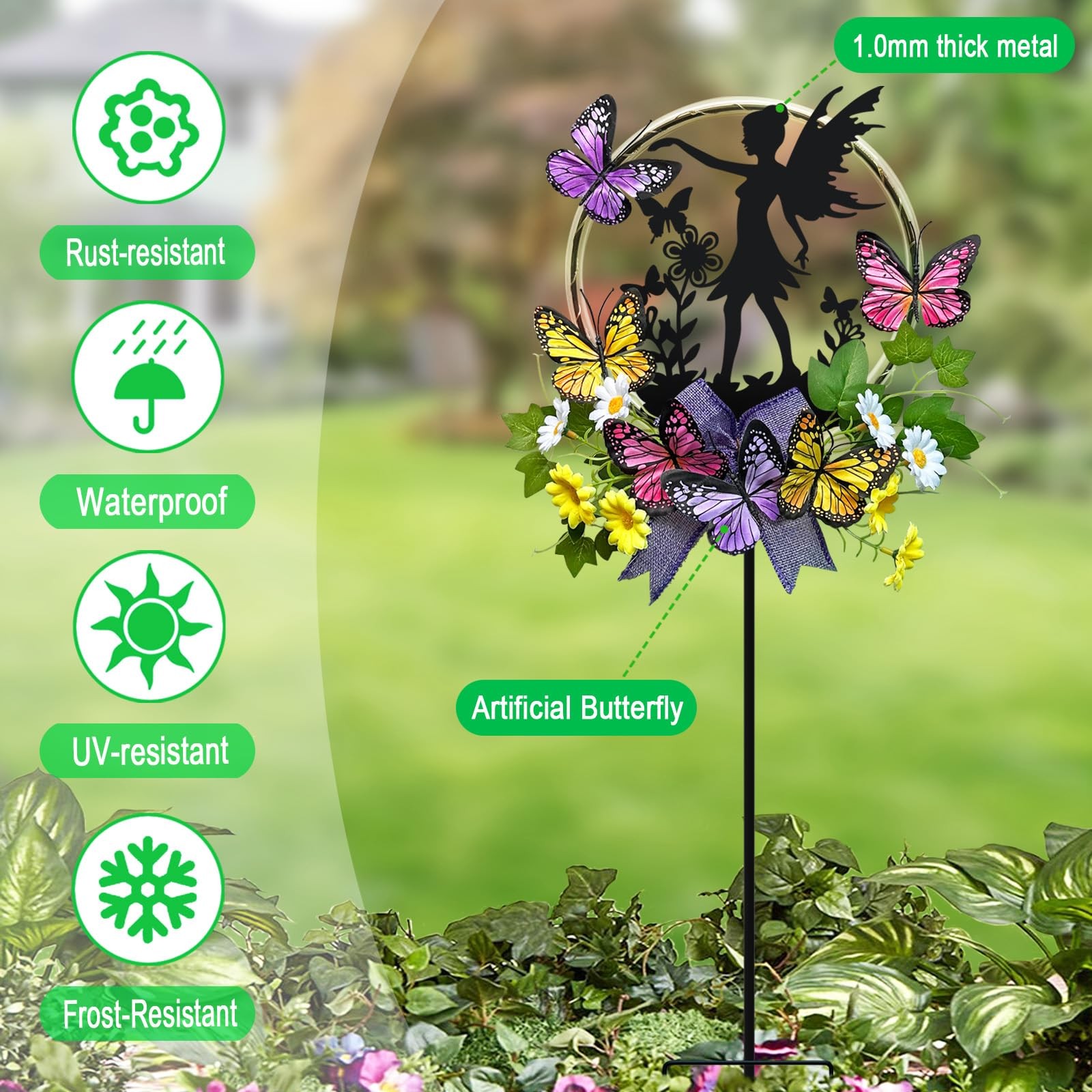 Solar Fairy Garden Decor, Silhouette Fairy with Butterflies Garden Stake,Wate…