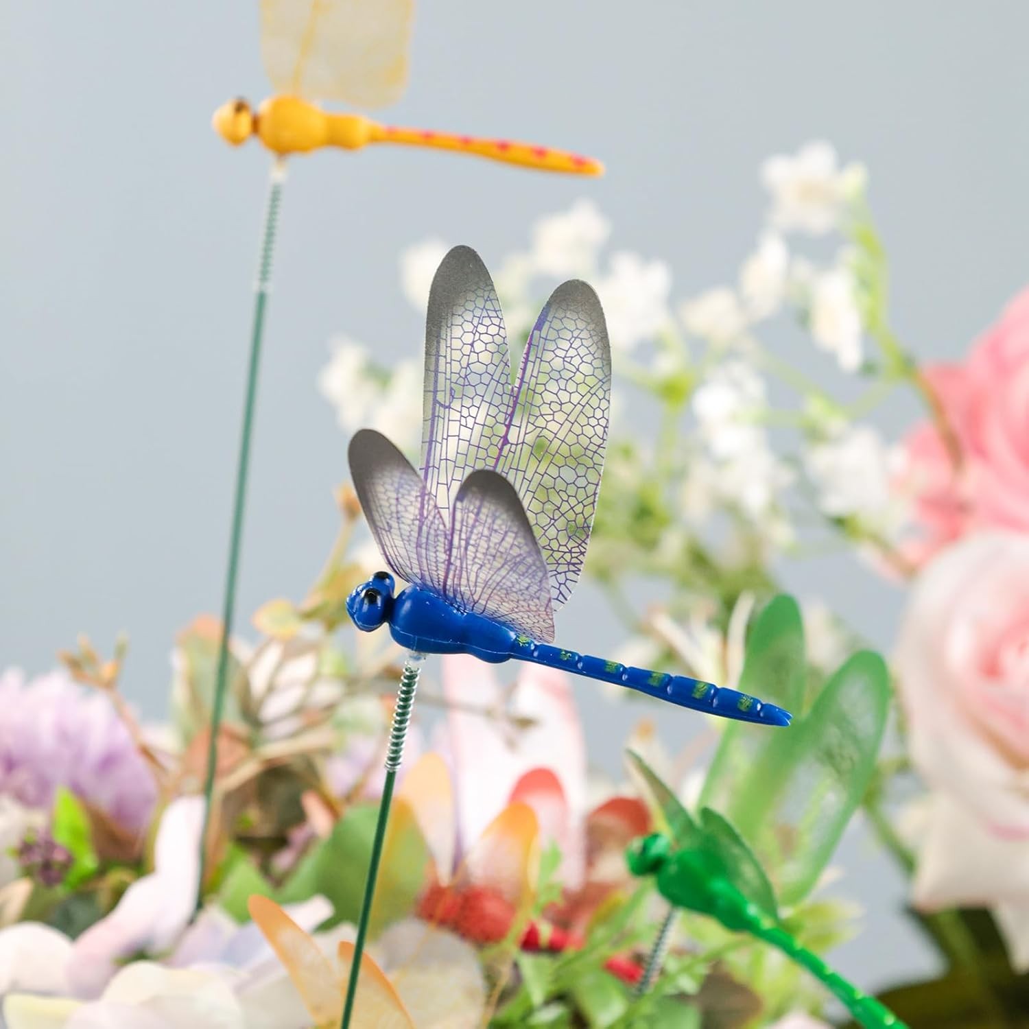 VGOODALL 24PCS Dragonfly Garden Stakes Plastic Yard Indoor Outdoor Decor