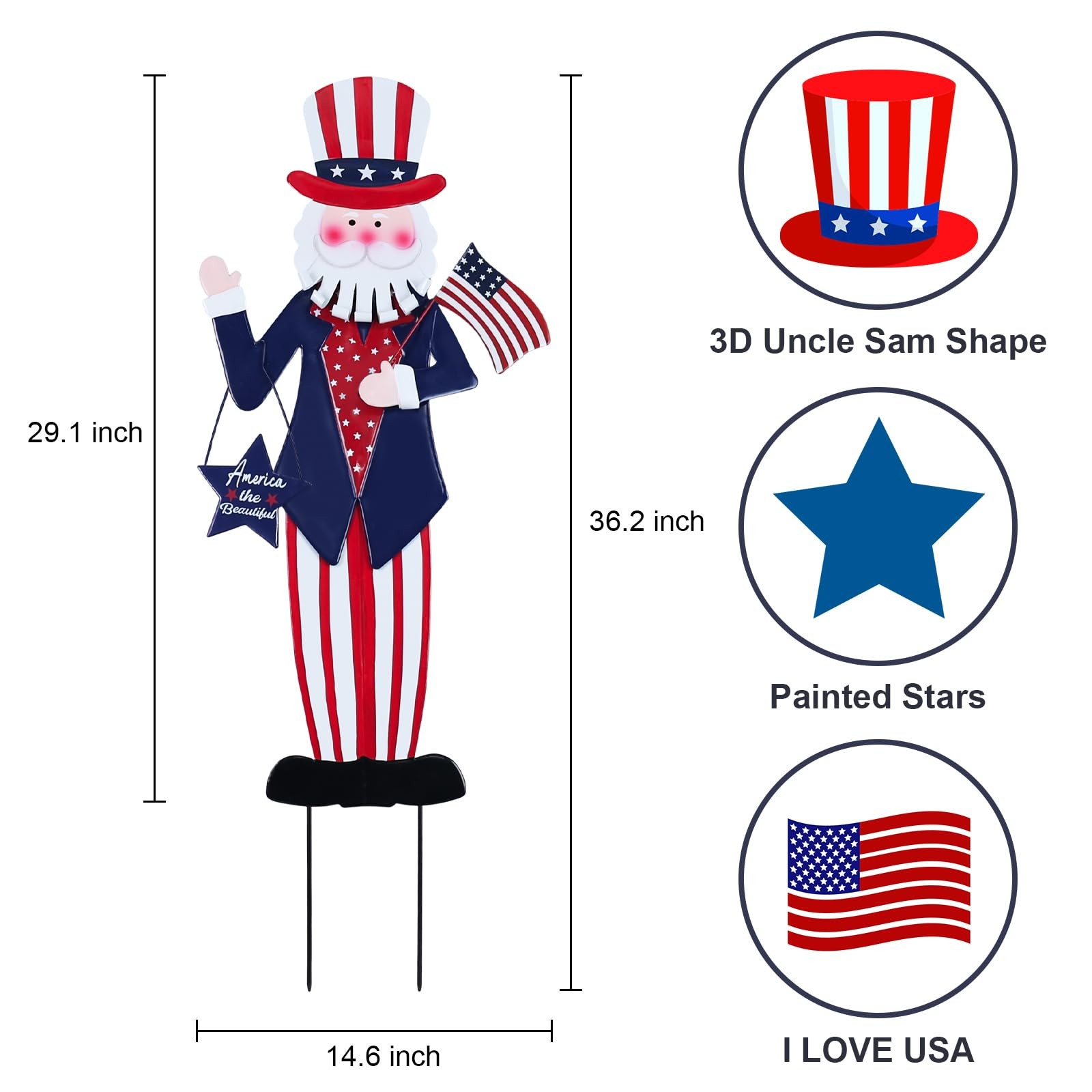 Patriotic Garden Stakes 4th of July Outdoor Decorations, Memorial Day Yard Art