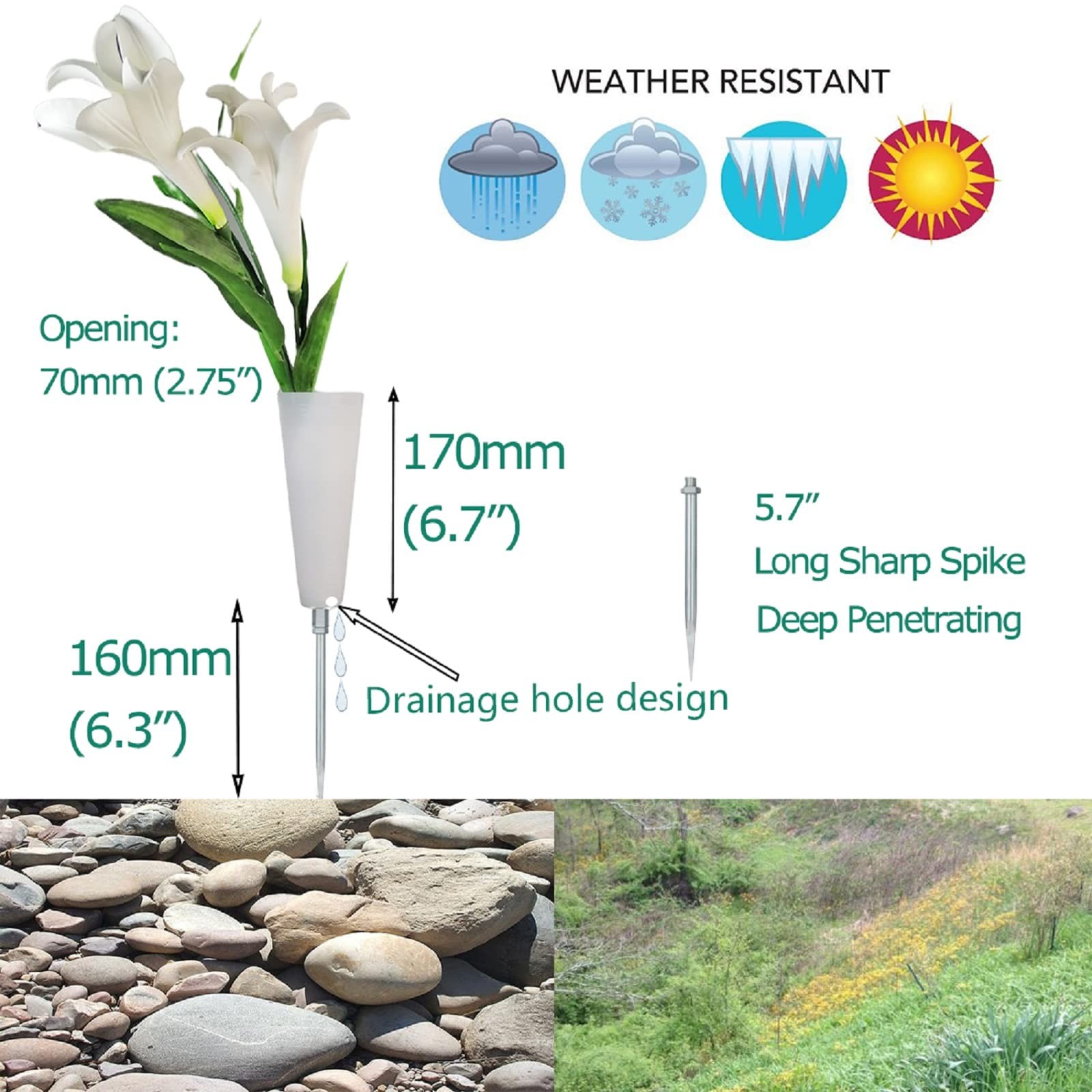 3 PCS Cemetery Flower Planter Vase Ground Memorial Holder 7 Inch White Stake