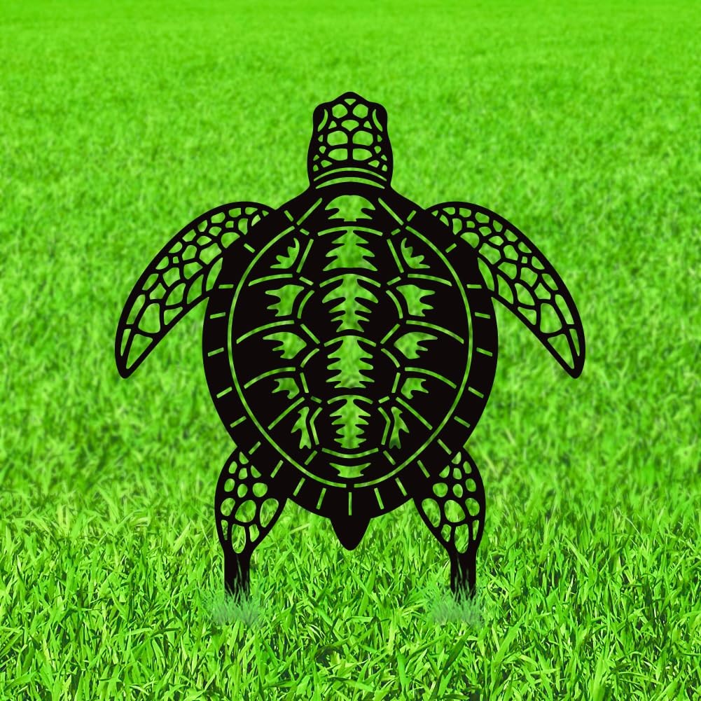 Sea Turtle Metal Decorative Garden Stakes, Black Turtles Outdoor Statues Silh…