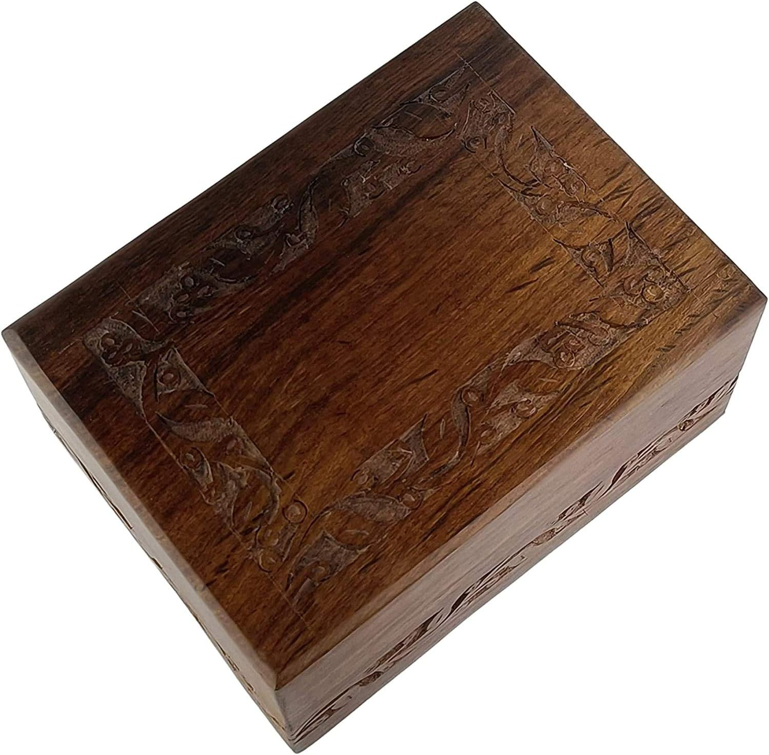 Wooden Urn Box – Urn for Human Ashes Funeral Cremation Urn with Hand Carved Desi
