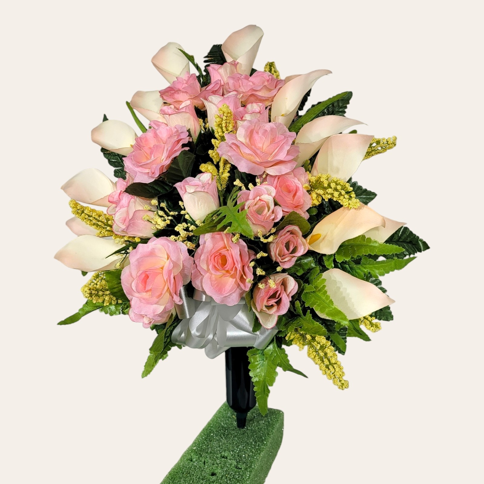 Jumbo Cream Pink Calla Lilies & Roses Cemetery Cone