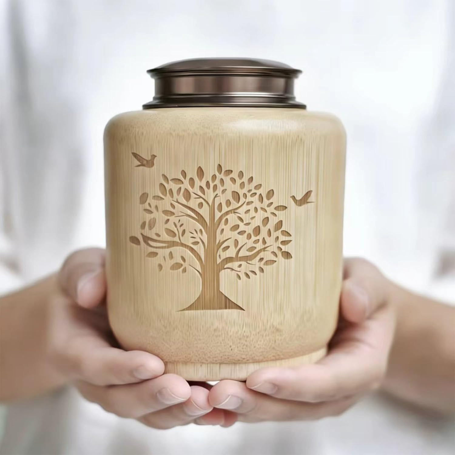 Bamboo Cremation Urns for Human Ashes Adult Male Female, Tree of Life Decorative