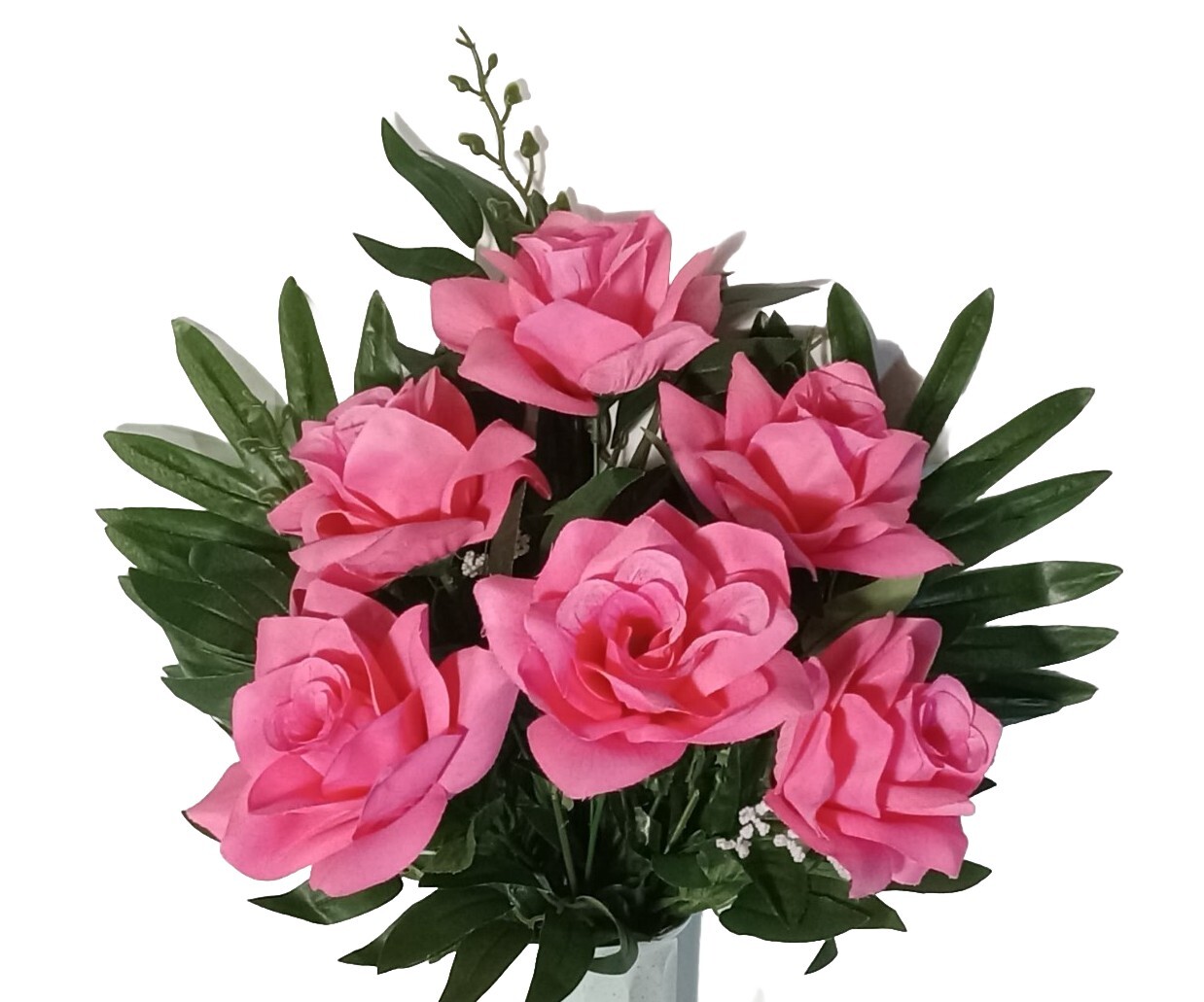 21″ Pink Rose Memorial Cemetery Grave Potted Silk Flower (Display Ready) #2248