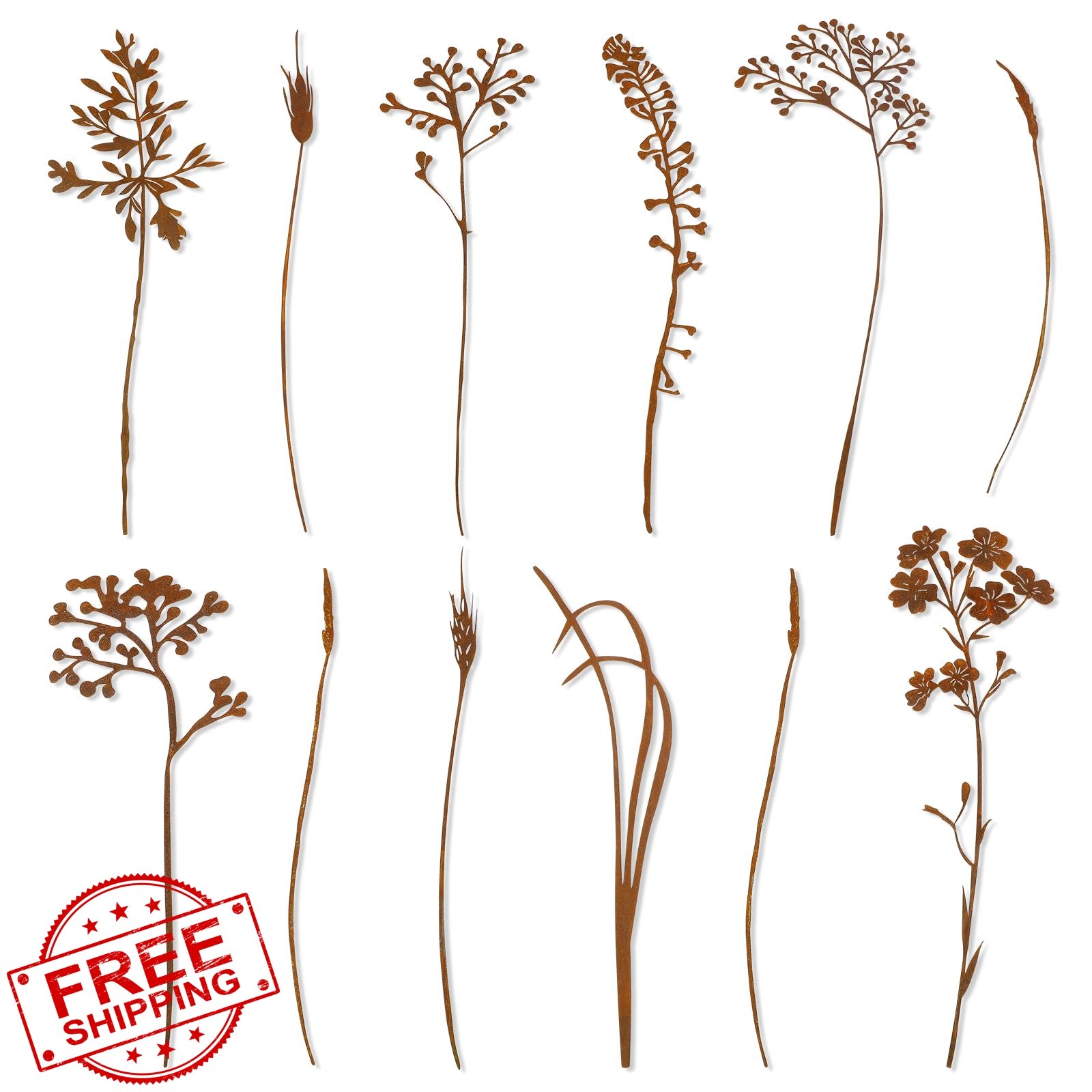 RumonZS Rusty Metal Flower Garden Stakes 12pcs