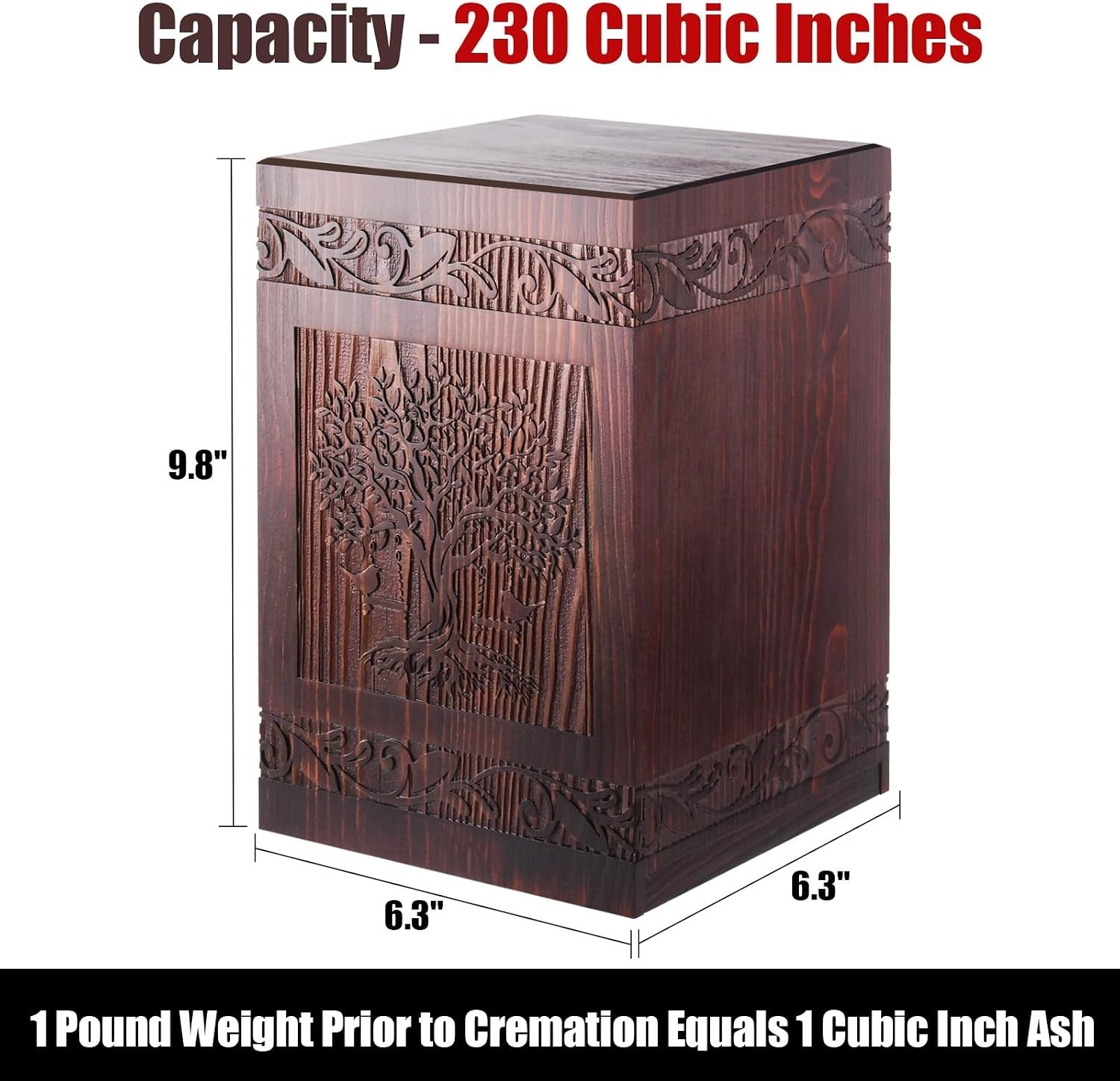 Beautiful Tree of Life Carved Pine Wood Cremation Funeral Burial Urn Adult Size