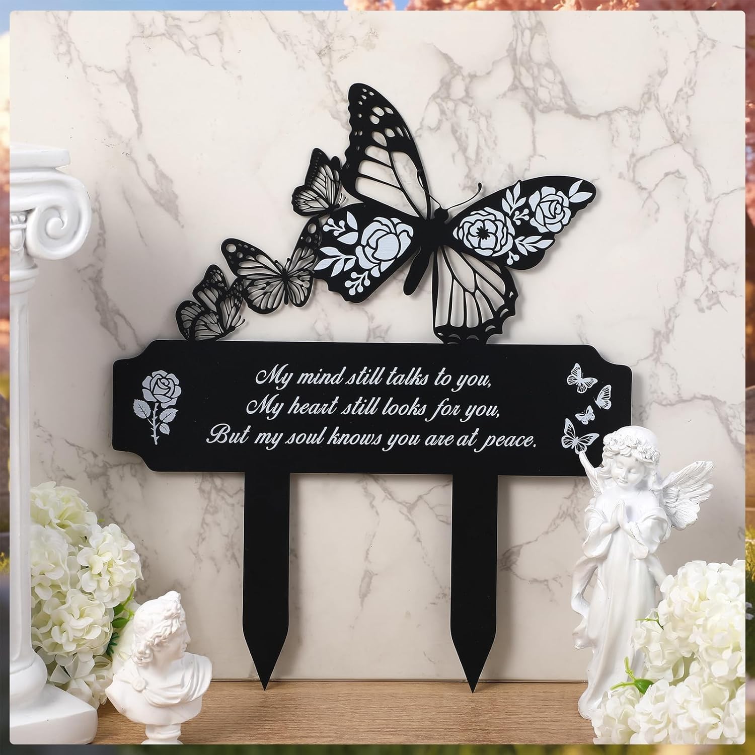 Black Butterfly Metal Grave Decorations for Dad Mom Cemetery Personalized