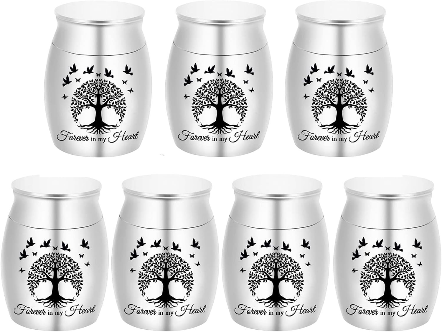 Forever in My Heart – 7 Mini Stainless Steel Ashes Urns with Velvet Bags