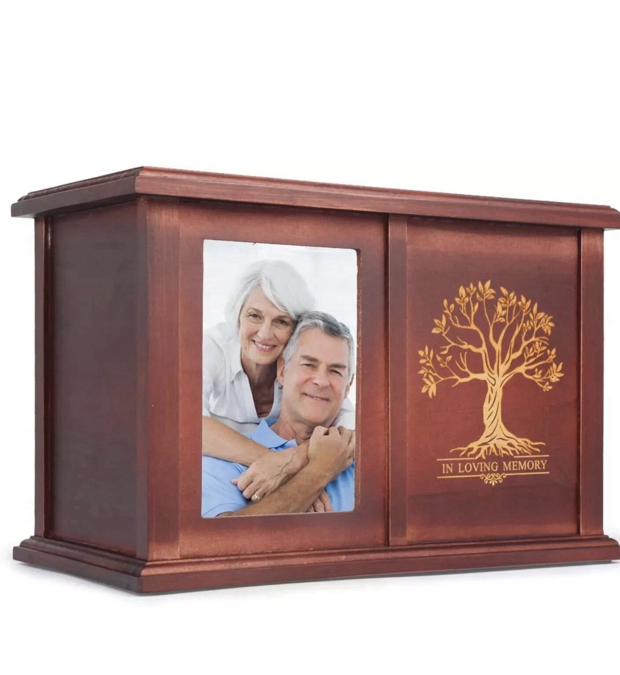 Extra Large Red Pine Wood Urn for Human Ashes with Tree Pattern