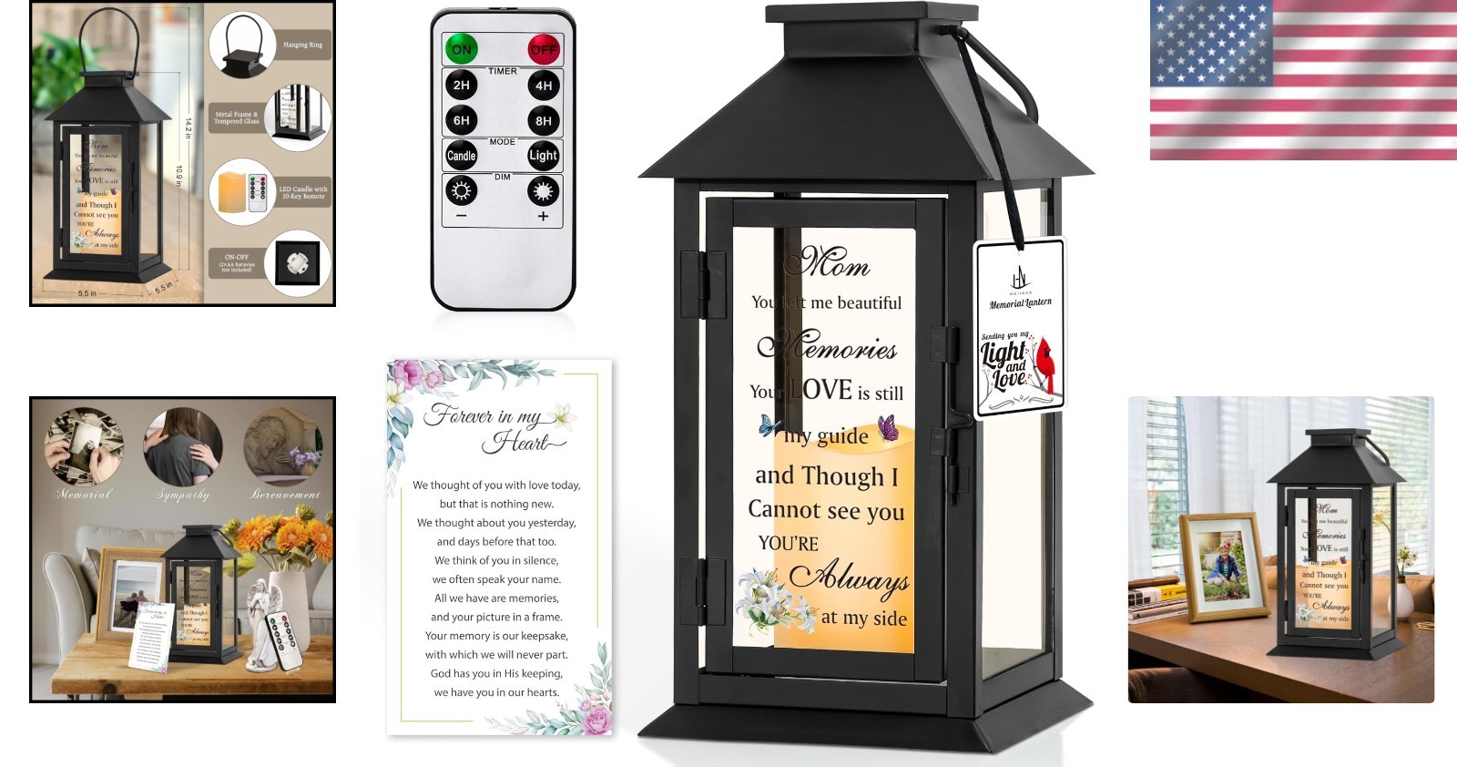 Elegant Memorial Lantern for Loss of Mother with Remote LED Candle – 14.2 Inches
