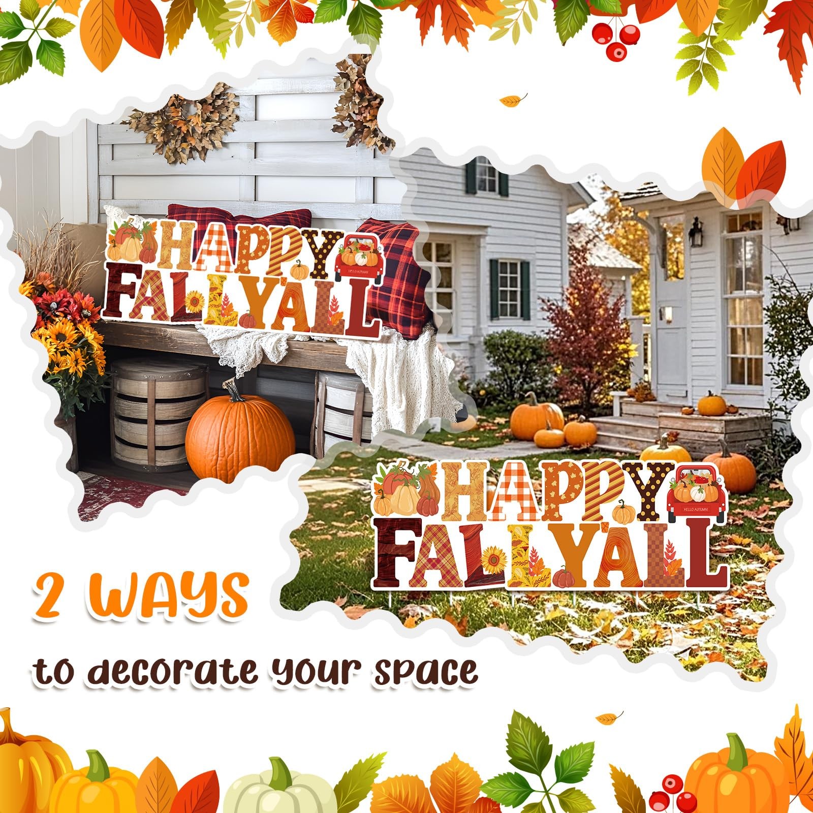 Fall Decorations Outdoor Happy Fall Yall Pumpkin Decorative Garden Stakes wit…
