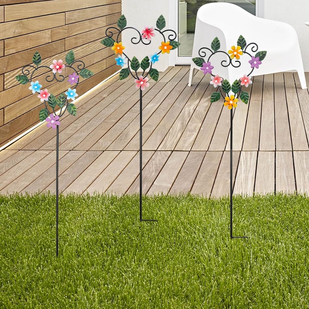 Heart-Shaped Metal Flower Garden Stakes – Decorative Outdoor Art for Yard