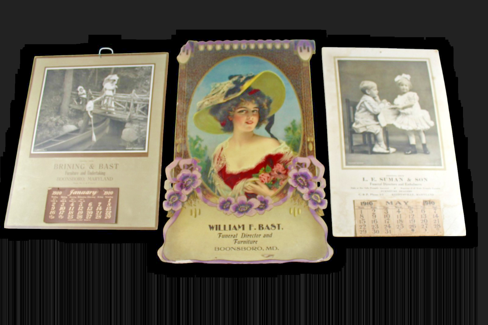 3 Old 1910s Undertaking Funeral Director & Embalmer Calendars Boonsboro Maryland