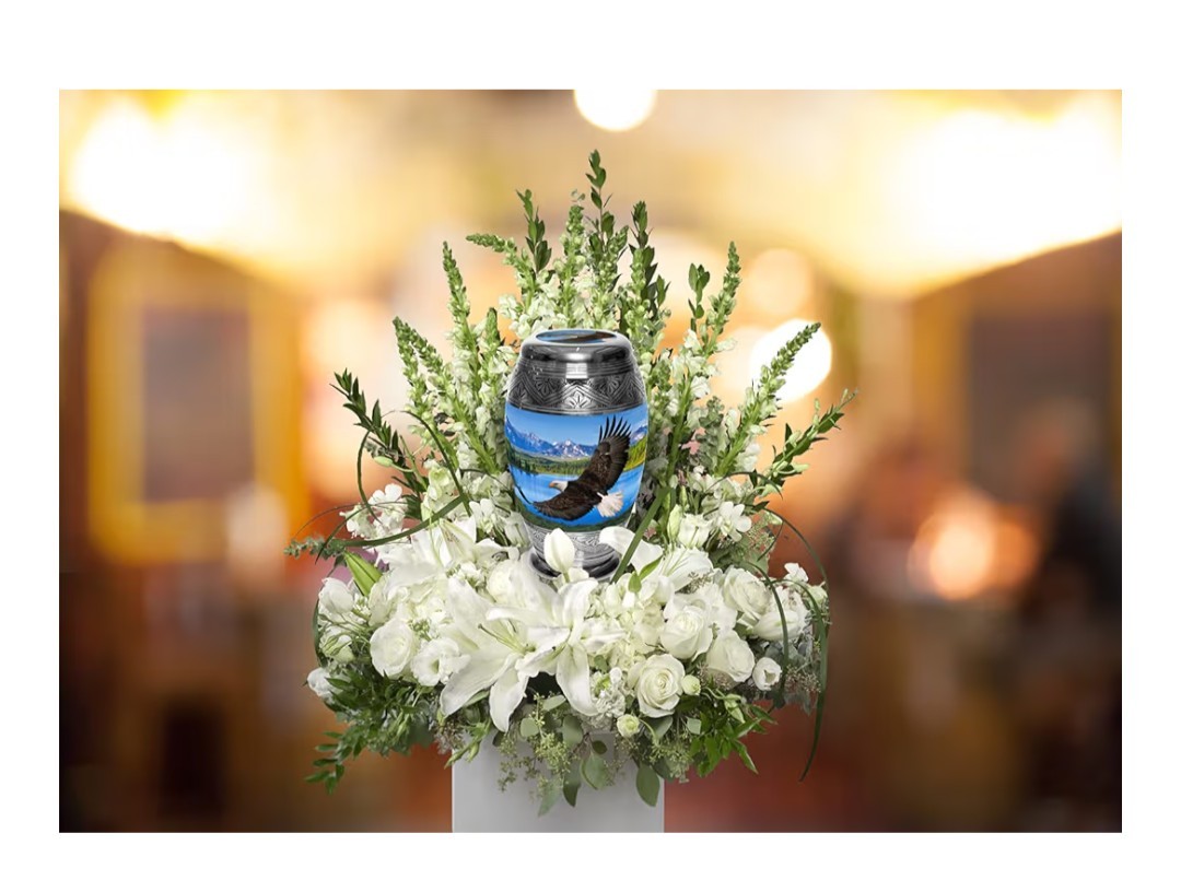 Large 10″ Eagle & Mountain Lake Cremation Urn – Adult Human Ashes Memorial Bag