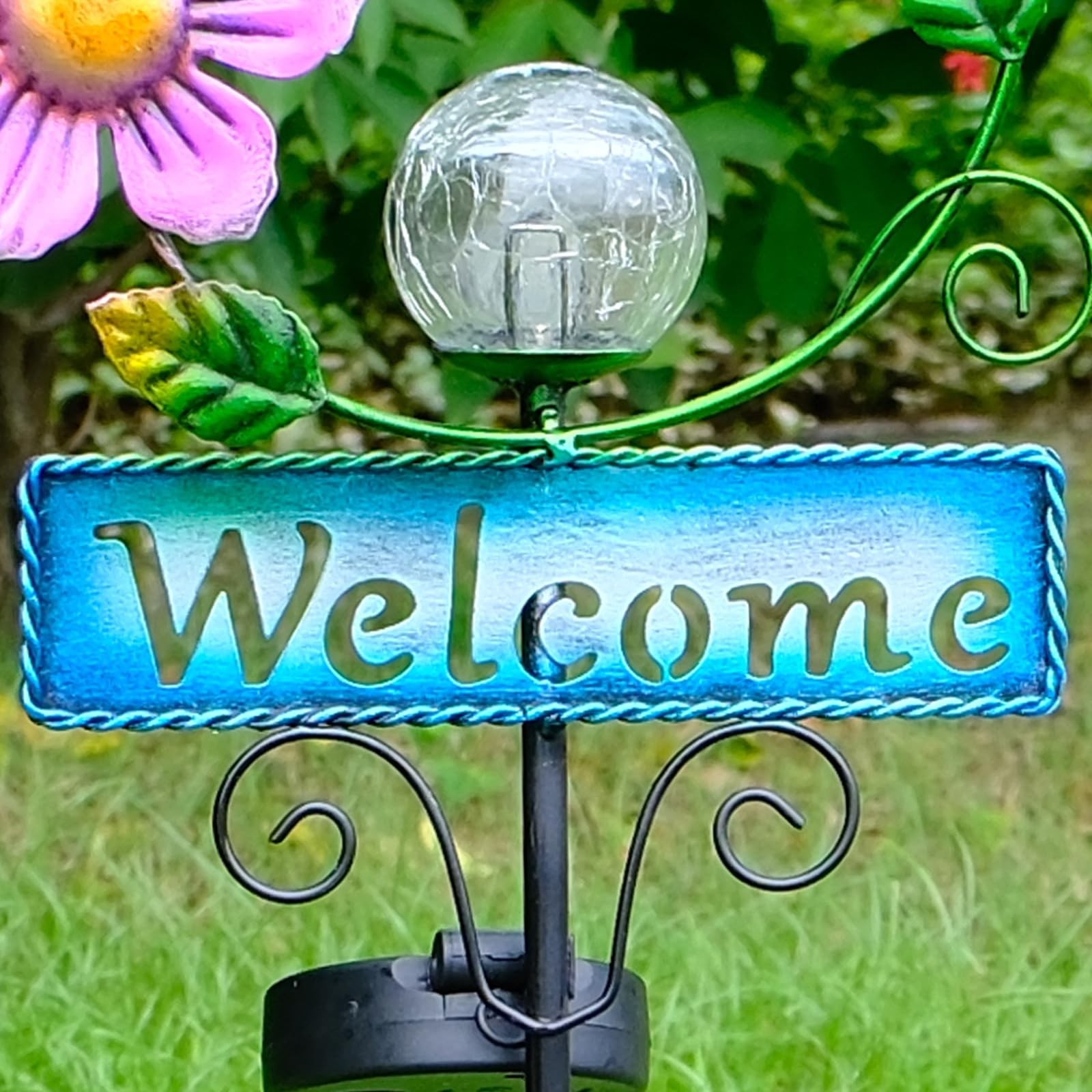 Solar Waterproof Hummingbird Welcome Sign Stake Lights for Patio Garden Pathway