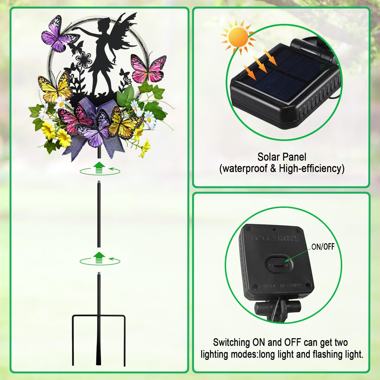 Solar Fairy Garden Decor, Silhouette Fairy with Butterflies Garden Stake,Wate…