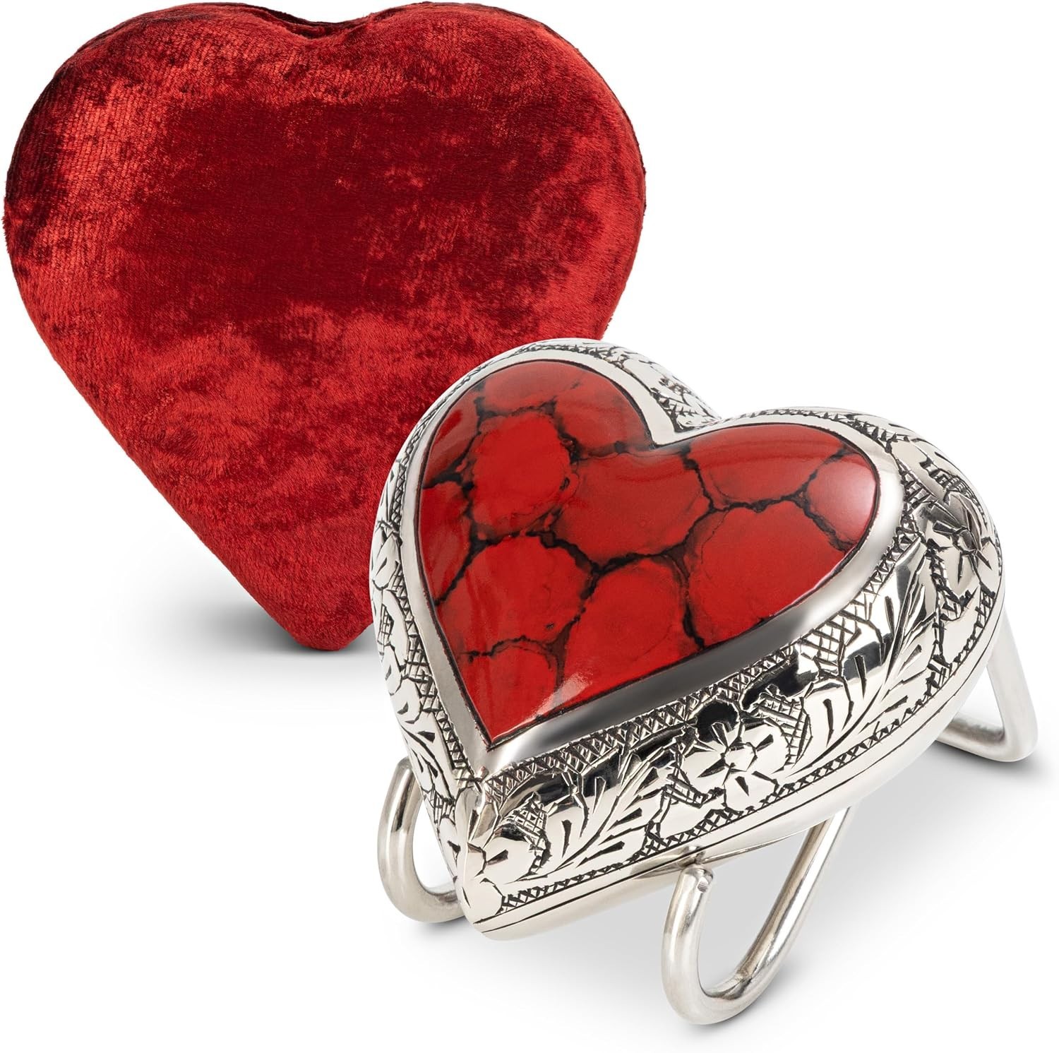 Elegant Mini Heart Shaped Brass Keepsake Urn for Cherished Ashes – Deep Red