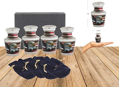 Set of 4 Small Urns for Human Ashes | American Flag Mini Urns | Patriotic Gift B