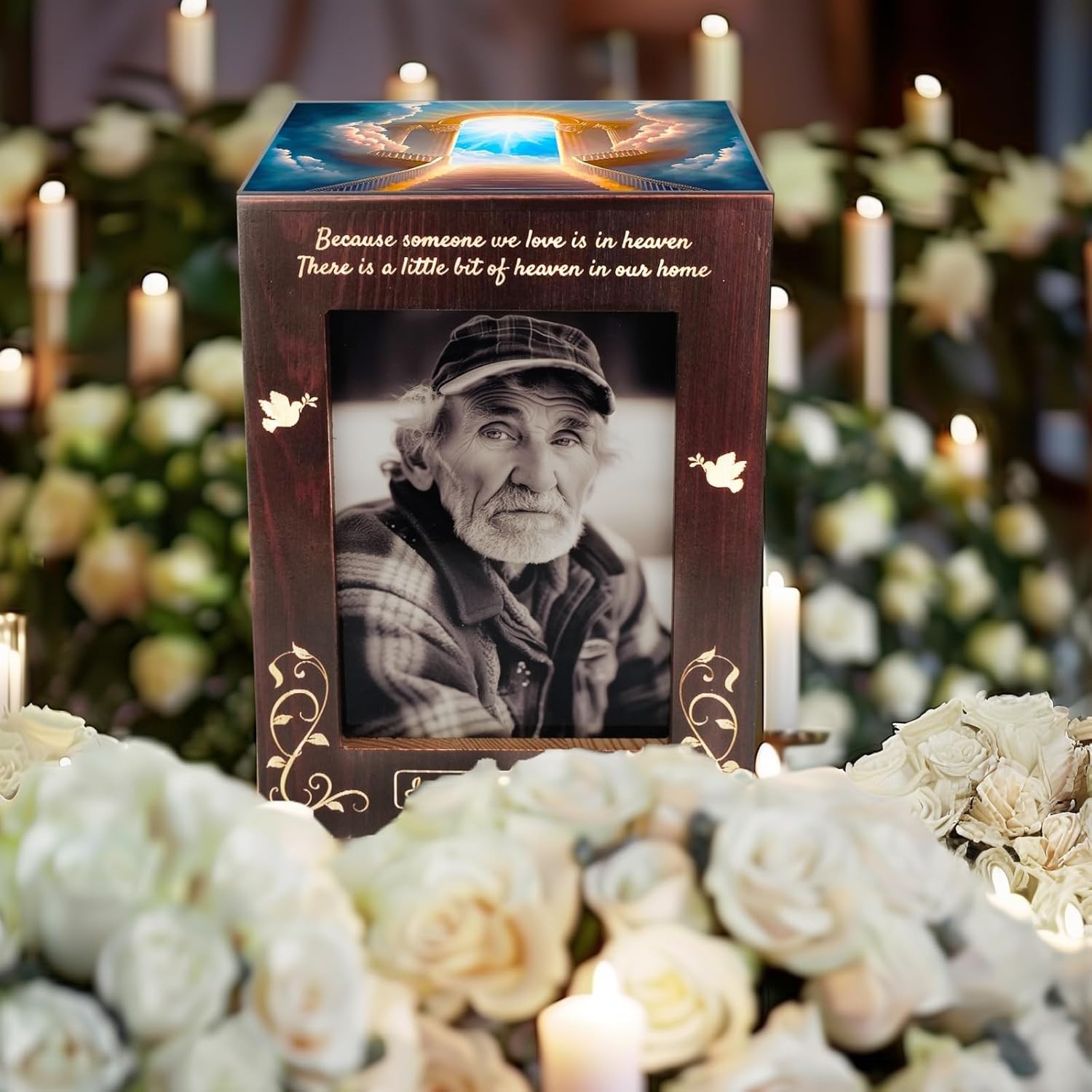 Urna Funeraria De Madera Con Porta Retrato Para Cenizas Adulto Cofre Memorial