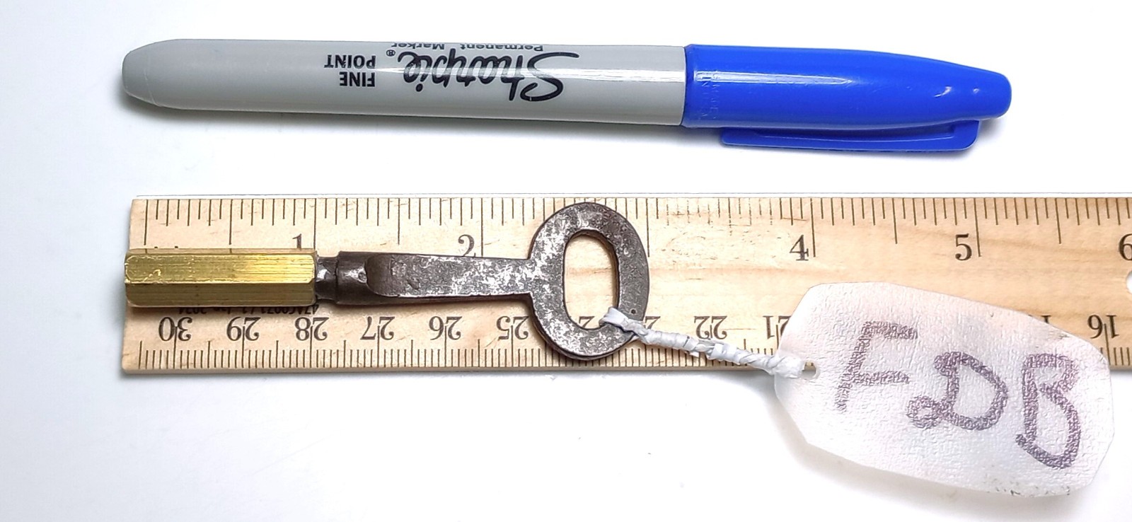 Small Cast Iron and Brass Casket Key / Pocket Coffin Key