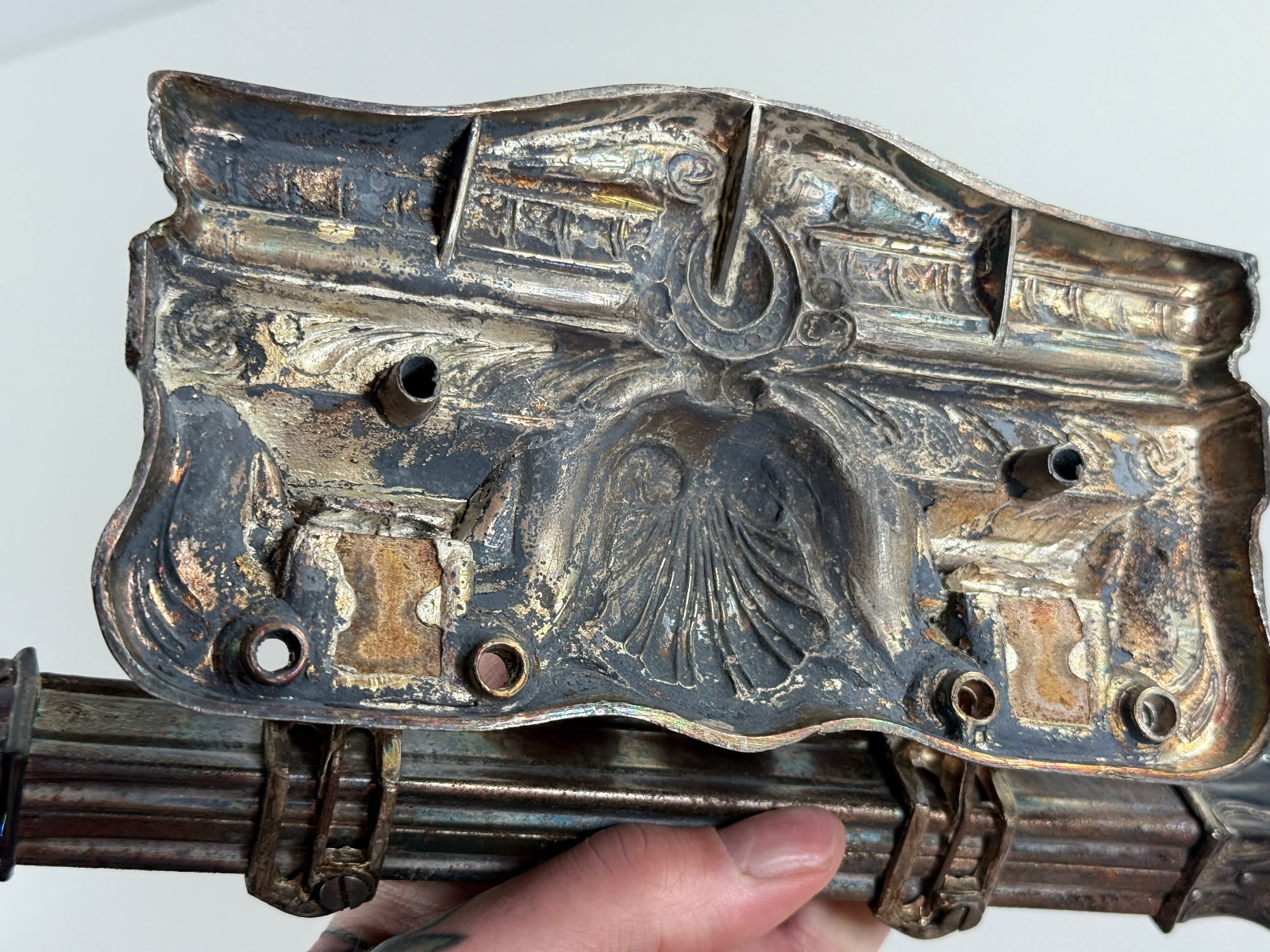 vtg Casket Coffin Handle funeral silvertone grey cast metal