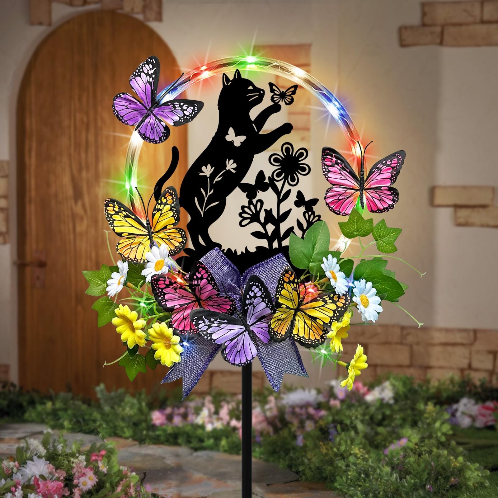 Solar Cat Lights for Garden – Waterproof Stake with Butterflies, Great Gift