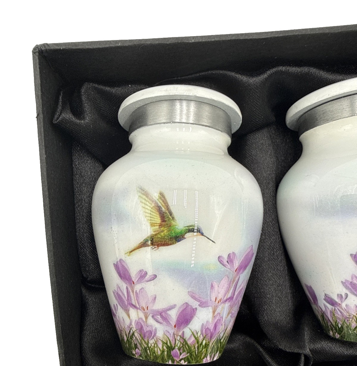 4 White Hummingbird Keepsake Urns Mini Memorial Ashes Human Pet Set