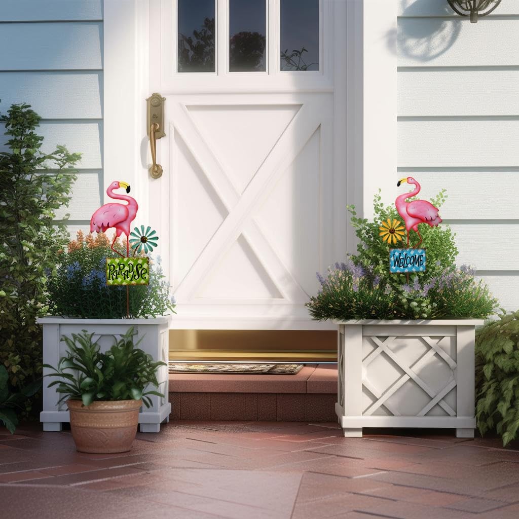 Metal Flamingo Decorative Garden Stakes,16.25″ H Pink Flamingo Welcome Yard S…