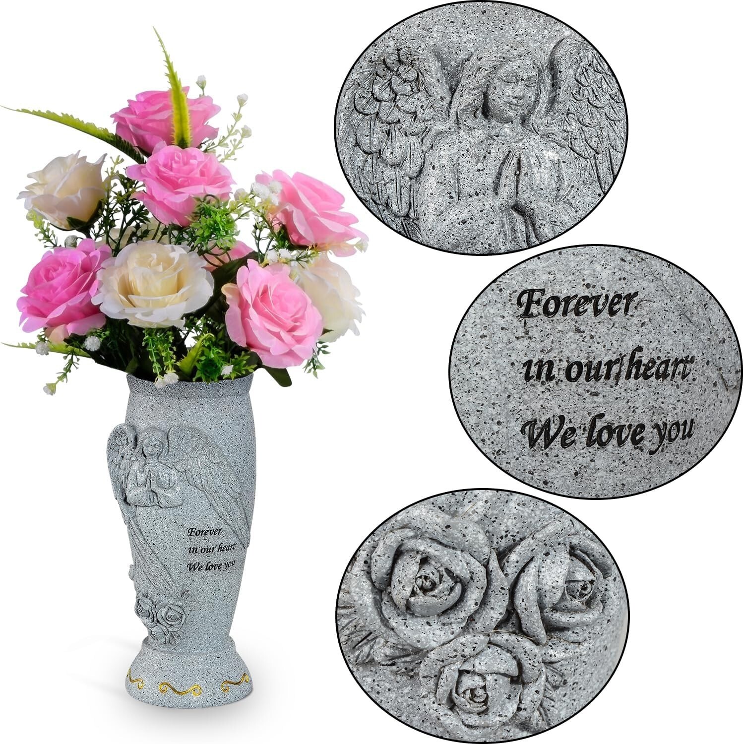 Cemetery Vase Memorial Grave Vase with Ground Spikes Angel Vases for Fresh