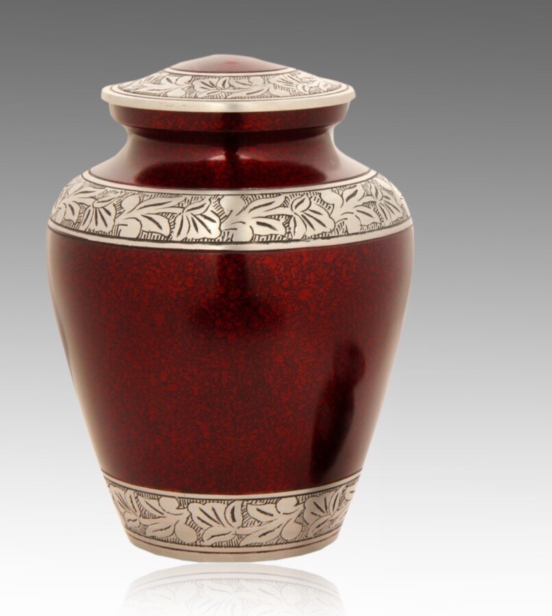 Elite Crimson Metal Cremation Urn – Adult Memorial – Free Shipping